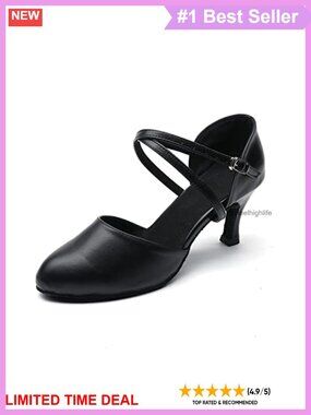 Leather Ballroom Dance Pump Mid Heel Ankle Strap Latin Wedding Shoe